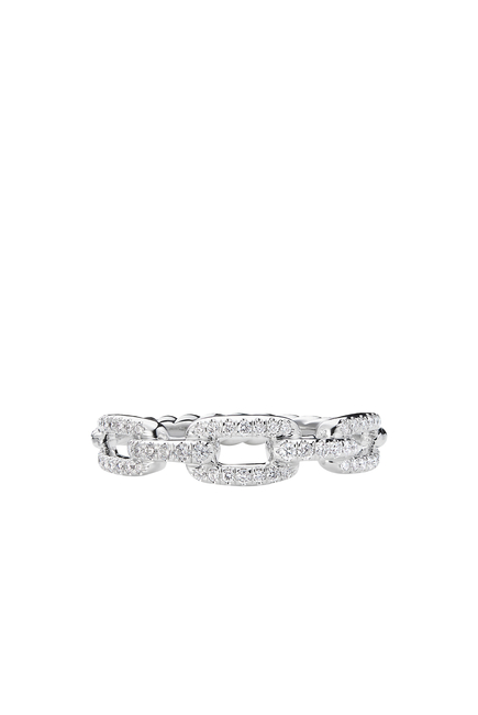 Stax Chain Link Ring, 18k White Gold & Diamonds